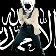 al_qaeda angry animated arabic_text calligraphy dance flag full_body gangnam_style glasses irl jihad open_mouth shahada soyjak stubble variant:cobson // 300x460 // 517.2KB