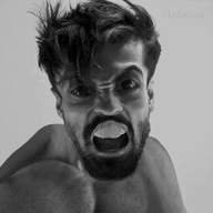 ai_but_not_completely_ai_doe angry animated beard black_and_white bug eat_the_bugs eating ext=gif gigachad hair holding_object looking_at_you meta:ai_generated meta:not_oc monochrome nas:gigachad no_glasses open_mouth pixverse_ai plate skinny table tablecloth teeth variant:feraljak