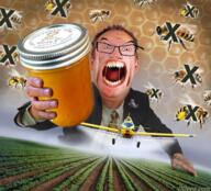 8kun angry animal bee bug clothes david_dees ear farm full_body glasses hand holding_object honey irl jar leg plane soyjak text variant:feraljak white_skin wing // 636x578 // 718.3KB