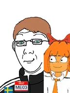 blue_eyes brown_hair clothes ear female flag:sweden freckles glasses hair hair_bow hello_my_name_is_(sticker) me03_(user) meta:another_faggot_has_joined_the_party meta:namefags meta:self_insert mymy_(ongezellig) ongezellig orange_hair orange_skin smile sweden track_suit variant:kuzjak white_background // 810x1080 // 150.6KB