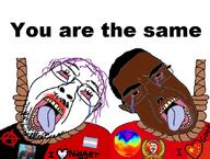2soyjaks anarchism bloodshot_eyes china communism crying flag:anarcho-communism flag:china flag:transgender_pride_flag glasses hair hanging heart i_heart_nigger i_love infrared joseph_stalin mustache purple_hair rope soyjak stubble subvariant:patrick suicide tankie text tongue variant:bernd variant:chudjak vaush you're_the_same // 841x634 // 241.7KB
