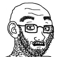 ear eyelashes glasses hairy mustache open_mouth scared soyjak stubble subvariant:soyak_(concerned) thick_eyebrows variant:soyak // 674x657 // 30.0KB