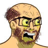 blood bloodshot_eyes ear hair open_mouth soyjak stubble variant:nujak yellow yellow_sclera yellow_skin // 1000x1000 // 591.1KB