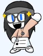 arm chibi clothes female full_body glasses hair open_mouth smile variant:soytan wave // 207x272 // 33.6KB