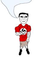 arm buff chud full_body glasses leg soyjak speech_bubble subvariant:unbotheredchud swastika variant:chudjak // 981x1608 // 33.8KB