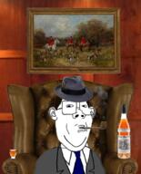 alcohol brown_hair business chair clothes ear fedora glass glasses hair hat irl_background necktie painting pipe smile smoking soyjak variant:protestantjak // 1002x1241 // 1.3MB