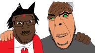 2soyjaks black_sclera brown_hair brown_skin canada emo_hair friendship fundamental_paper_education glasses green_eyes grey_shirt grey_teeth joel_(user) joels_alterego mustache no_more_brother_wars pajeet stubble tan_skin variant:cobson variant:feraljak yellow_teeth // 1920x1080 // 214.5KB