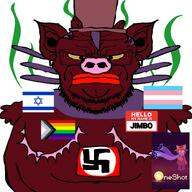 angry flag:gay_pride_flag flag:georgia_(country) flag:israel flag:nazi_germany flag:transgender_pride_flag jimbo_(namefag) jimbo_(user) meta:namefags namefags obese oneshot pig red_lips snout ugly variant:pigtroon // 4000x4000 // 3.7MB