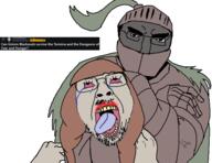 2soyjaks arm armor black_souls bloodshot_eyes buff choke_hold fear_and_hunger glasses grimm_(black_souls) hair hand knight lipstick looking_at_you marina_domek open_mouth reddit redditard shading strangling stubble subvariant:chudjak_front subvariant:muscular_chud variant:bernd variant:chudjak vein yellow_teeth // 600x461 // 71.3KB