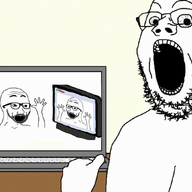 3soyjaks 4chan animated arm computer crazed glasses hand hands_up open_mouth screen soyjak stubble text variant:excited_soyjak variant:gapejak // 1280x862 // 182.1KB