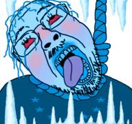 bloodshot_eyes blue_hair blue_skin crying european_union eyelashes flag flag:european_union hanging ice icicle mustache open_mouth rope soyjak star_(symbol) stubble suicide tongue variant:bernd yuropoor_cuck_faggot // 572x536 // 418.5KB