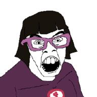 clean_shaven female feminist glasses hair meta:low_resolution open_mouth pink_glasses purple_shirt soyjak subvariant:female_feraljak teeth tumblr variant:feraljak // 255x255 // 7.0KB