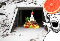 apple apricot banana bunker crossed_arms dragonfruit food fruit grape grapefruit mine orange peach pear pineapple plum pointing pomegranate series:fruiterz! sitting snow strawberry stubble subvariant:wholesome_soyjak variant:gapejak variant:markiplier_pointing_soyjak // 1153x796 // 1.7MB