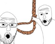 2soyjaks arm glasses hand kys open_mouth pointing rope soyjak stubble suicide variant:two_pointing_soyjaks // 1360x1076 // 538.4KB