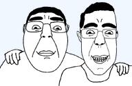 2soyjaks chud_troon_alliance friendship glasses grin hair hand happy looking_at_you smile subvariant:bernchud subvariant:churnd variant:bernd variant:chudjak // 834x541 // 31.9KB