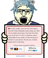 glasses hair holding_object jewish_nose logo mastercard open_mouth paypal puzzle_piece sign soyjak stubble variant:shabbos_soy visa white_background wikipe-tan wikipedia wrinkles // 640x769 // 255.5KB