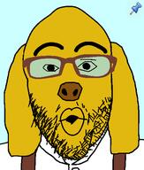 animal blue_background clothes dog ear glasses janny open_mouth push_pin soyjak sticky stubble suspenders thick_eyebrows variant:nojak yellow_skin // 443x523 // 25.0KB