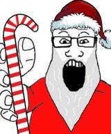 arm beard christmas clothes glasses hand hat holding_object incomprehensible_woahjack open_mouth santa santa_hat soyjak variant:markiplier_soyjak white_hair // 552x664 // 334.5KB