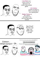 bloodborne celeste closed_mouth clothes glasses hair minecraft multiple_soyjaks open_mouth stubble text tranny variant:chudjak variant:cobson variant:gapejak variant:markiplier_soyjak variant:smugjak variant:soyak video_game wordswordswords // 840x1176 // 420.3KB