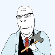 american_psycho arm axe clothes glasses hand holding_axe holding_object necktie patrick_bateman redraw smile smug soyjak stubble subvariant:nucob suit transparent_background variant:cobson // 1000x1000 // 95.7KB