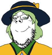 anime clothes eyelashes femjak glasses green_hair hair hat komeiji_koishi smile soyjak stubble subvariant:gapejak_female subvariant:wholesome_soyjak touhou variant:gapejak video_game // 940x992 // 22.8KB