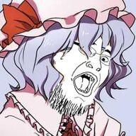 anime beard clothes glasses hat open_mouth purple_hair remilia_scarlet soyjak touhou variant:fatjak video_game // 246x246 // 22.9KB