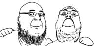 2soyjaks beard ear friendship glasses hand no_more_brother_wars smile soyjak stubble variant:fatjak variant:rangujak // 1500x732 // 22.4KB