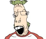 4chan anime clothes glasses green_hair hair open_mouth soyjak stubble teeth variant:parrotjak white_skin yotsoyba // 682x576 // 23.8KB