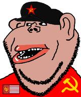 amerimutt black_sclera brown_skin clothes communism dean ear flag hammer_and_sickle hat lips mutt open_mouth red_shirt red_star soyjak star stubble subvariant:impish_amerimutt template united_states variant:impish_soyak_ears // 598x719 // 33.9KB