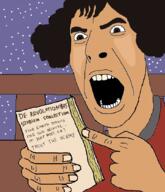 brown_skin coal drawn_background hair hand holding_object nicolaus_copernicus open_mouth paper science soyjak text variant:cobson // 721x840 // 90.3KB