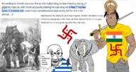 Porus alexander_the_great ancient_greece animal art aryan background brown_skin country elephant flag:india greek_empire hindu hinduism history india indian king musclar painting swastika sword variant:cobson variant:el_perro_rabioso variant:impish_soyak_ears war wordswordswords // 1198x638 // 563.4KB