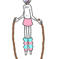 animated arm bloodshot_eyes body_hair crying glasses hair hand holding_object jump jump_rope leg mustache open_mouth pun purple_hair skirt sock soyjak stubble tranny variant:bernd // 500x715 // 109.1KB
