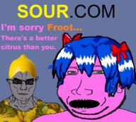 blue_hair bow bury_pink_gril clothes cucked froot gape glasses green_eyes grey_skin lemon lemon_(user) mirth_(user) mist pink_skin sour sour.com stubble subvariant:chudjak_front subvariant:massjak tinted_glasses variant:chudjak variant:gapejak // 906x816 // 243.4KB