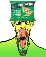 chips ear flavorjak food glasses green_skin oh_my_god_she_is_so_attractive open_mouth popcorners sour soyjak stretched_mouth stubble subvariant:longplier variant:markiplier_soyjak yellow_skin // 900x1100 // 321.7KB