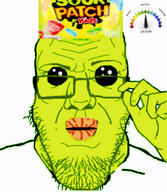 glasses hand ph_scale sour sour_patch_kids stubble subvariant:science_lover variant:markiplier_soyjak yellow_skin // 828x951 // 214.1KB