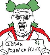 4chan anime donald_trump ear glasses hair hand holding_object jail open_mouth orange_skin soyjak stubble text variant:trumpjak yotsoyba // 471x521 // 89.7KB