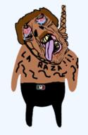 bloodshot_eyes brown_hair brown_skin clothes country crying dead flag hanging mexico mustache open_mouth rope shirtless stubble subvariant:brunetto tattoo text tongue variant:bernd yellow_teeth // 352x541 // 103.9KB