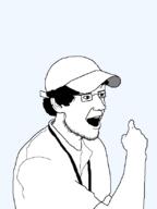 arm cap christopher_poole clothes ear glasses hair hand hat moot open_mouth pointing soyjak stubble variant:unknown // 615x820 // 13.0KB