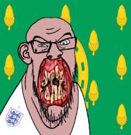 angry animal british distorted ear england flag flag:rutland flower glasses hair horseshoe irl lion open_mouth plant rotten_teeth rutland soyjak stubble teeth united_kingdom variant:feraljak white_skin yellow_teeth you_were_one_i_ker // 1048x1081 // 417.5KB