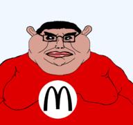 amerimutt brown_skin closed_mouth clothes ear fat glasses hair lips mcdonalds mutt nazism subvariant:chudmutt tshirt variant:chudjak variant:meximutt // 1675x1583 // 137.9KB