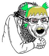 4chan aged angry anime badge balding bloodshot_eyes clenched_teeth closed_mouth clothes glasses green_hair grey_skin hair kike mustache nas:happy_jewish nas:merchant nate npc old oldfag open_mouth soyjak soyjak_party stubble teeth variant:feraljak wrinkles yellow_hair yellow_teeth yotsoyba // 501x581 // 119.3KB
