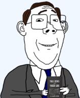 blue_tie book brown_hair christianity clothes collared_shirt double_chin ear english_text glasses hair happy holding_book holding_object looking_at_you martin_luther necktie on_jews_and_their_lies smile soyjak suit suit_and_tie text transparent_background variant:protestantjak white_shirt // 1472x1801 // 387.4KB