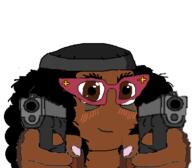 black_skin clothes firearm glasses gun hair holding_gun holding_object holding_pistol pistol smile subvariant:soyniqua variant:soytan // 436x382 // 42.8KB