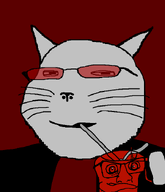 animal arms_crossed cat cat_ear clothes drinking glasses grey_skin looking_to_the_right meta:namefags nose oil oil_can quickslaughter_(namefag) red_background red_glasses red_skin sharp_teeth smug straw subvariant:condiment subvariant:massjak subvariant:massmeowjak teeth variant:feraljak variant:gapejak whisker zonky_(user) // 1200x1400 // 31.6KB