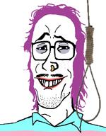 acne collar flag:transgender_pride_flag glasses hair purple_hair red_lips rope stubble tranny variant:mulletjak // 838x1072 // 288.2KB