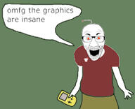 antenna arm clothes gameboy glasses hand holding_object logo nintendo open_mouth red_eyes reddit redditard snoo soyjak speech_bubble stubble text tshirt variant:el_perro_rabioso video_game // 818x664 // 98.2KB