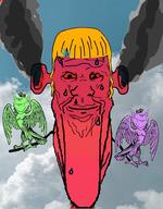3soyjaks animal bird bloodshot_eyes breasts calm closed_mouth cloud ear full_body fume hair harpy irl_background nipple ogre_ears pointy_ears red_skin schizo smile smoke soyjak stretched_chin stubble sweating tanit variant:impish_soyak_ears variant:markiplier_soyjak vein wing yellow_hair // 783x1002 // 139.0KB