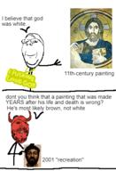 2soyjaks christianity comic demon edit hook jesus judaism kike speech_bubble subvariant:wholesome_soyjak text variant:gapejak // 322x473 // 92.5KB