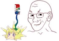 alice_margatroid anime closed_mouth ear gapfag glasses gyate_gyate hand holding_object smug soyjak sproke touhou variant:soyak video_game // 2073x1452 // 228.2KB