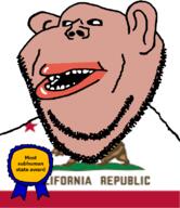 amerimutt award black_sclera brown_skin california clothes ear flag flag:california lips mutt open_mouth soyjak state stubble subhuman subvariant:impish_amerimutt text united_states variant:impish_soyak_ears // 685x793 // 83.9KB